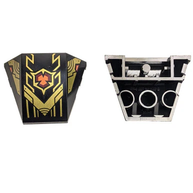 Black Wedge 4 x 3 Triple Curved No Studs with Gold Armor Plates, Geometric Lines and Dark Red and Orange Emblem Pattern - Image 2