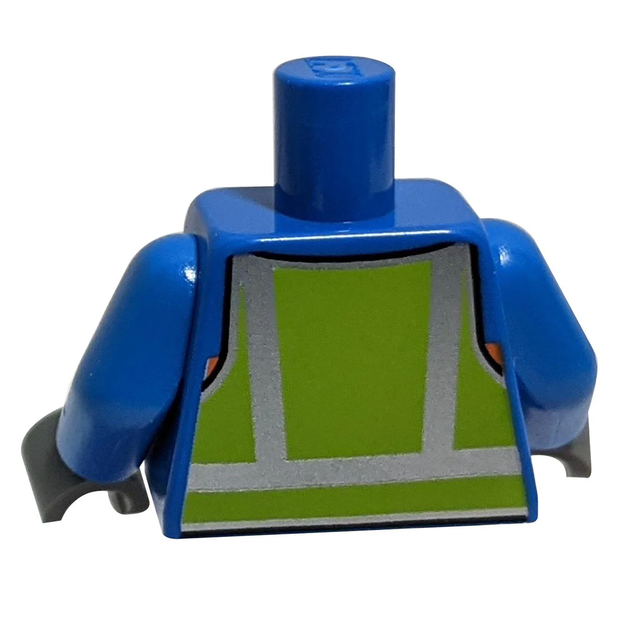 Blue Torso Safety Vest with Silver and Lime Reflective Stripes over Jacket with Orange Stripe Pattern / Blue Arms / Dark Bluish Gray Hands - Image 2