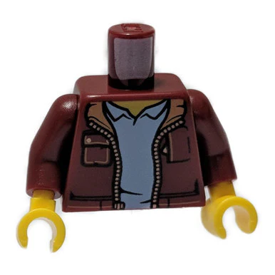 Dark Red Torso Jacket with Pockets and Medium Nougat Collar over Light Bluish Gray Shirt Pattern - Dark Red Arms - Yellow Hands - Image 2