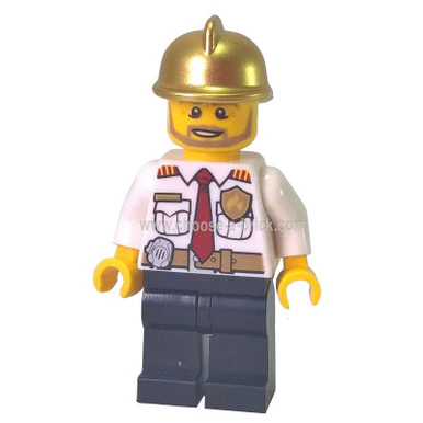 Fire Chief - White Shirt with Tie and Belt, Black Legs, Gold Fire Helmet - Image 3
