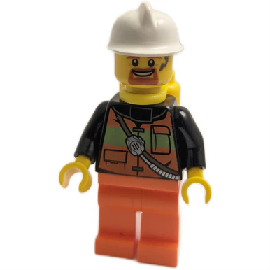 Fire - Reflective Stripe Vest with Pockets and Shoulder Strap, Orange Legs, White Fire Helmet, Yellow Air Tanks, Dark Orange Goatee - Image 2