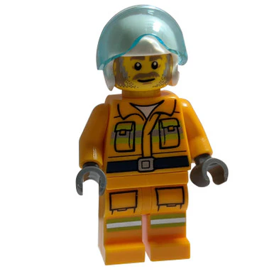 Fire - Reflective Stripes, Bright Light Orange Suit, White Helmet, Dark Tan and Gray Beard - Image 2