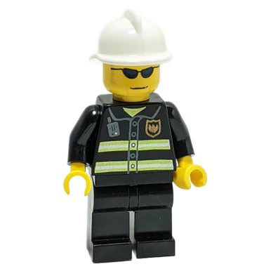 Firefighter with White Helmet and Dark Blue Sunglasses - Image 2