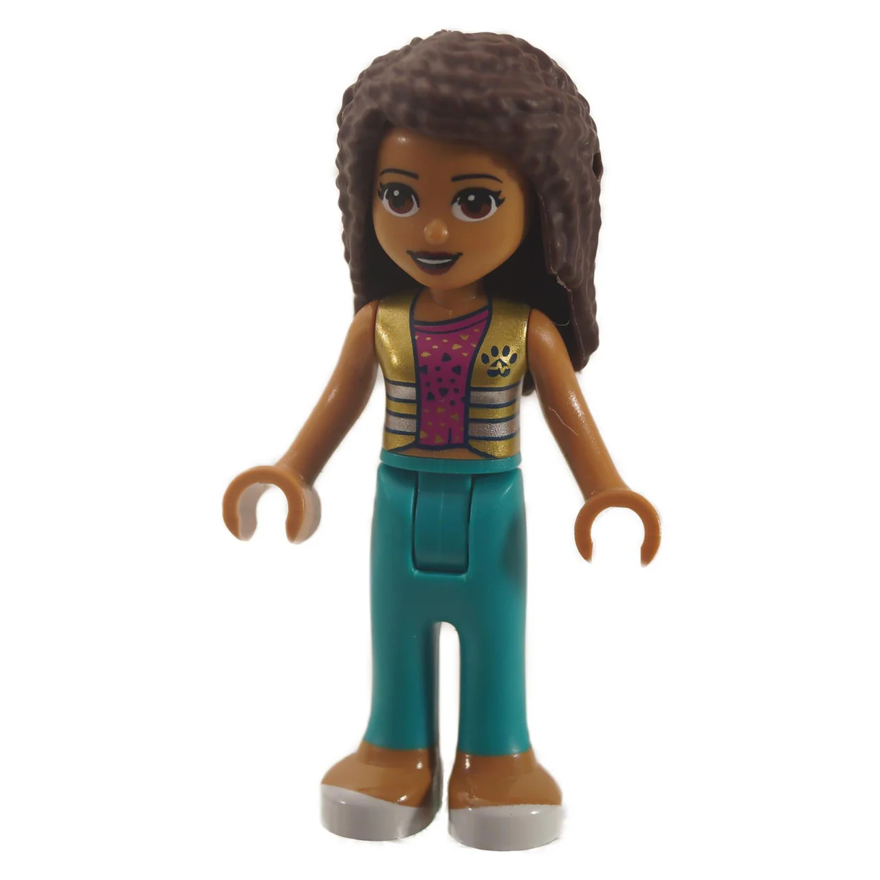 Friends Andrea, Dark Turquoise Pants, Magenta Top with Metallic Gold Vest - Image 2