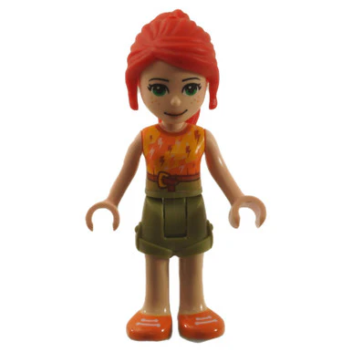 Friends Mia, Olive Green Shorts, Orange Top with Lightning Bolts - Image 2