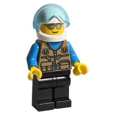 Helicopter Pilot - Dark Tan Vest Over Dark Azure Shirt, White Helmet - Image 2