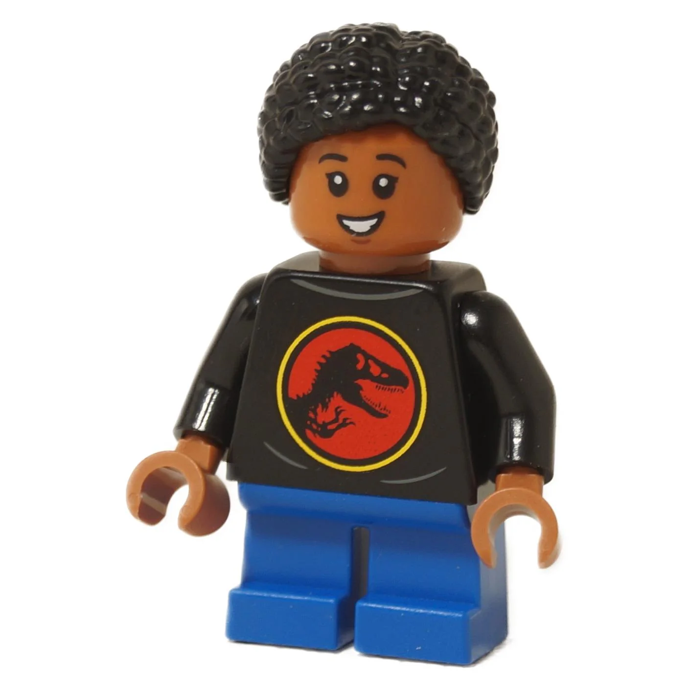 Junior Paleontologist - Girl, Black Shirt with Jurassic Park Logo, Blue Short Legs, Black Hair Braid - Image 2