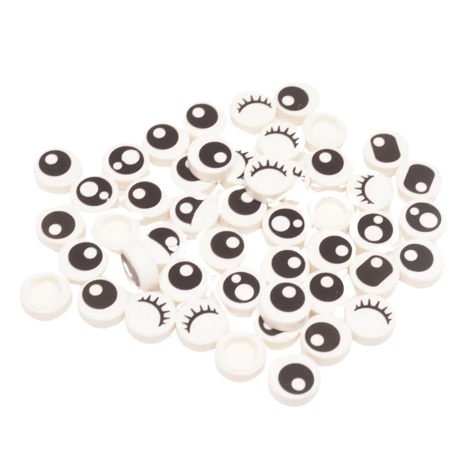50 White 1x1 Round Tiles with Six Printed Eye Designs