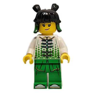 Mei - White Robe Top, Bright Green Pants - Image 3