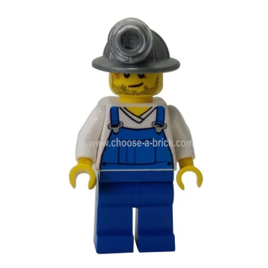 Miner - Overalls Blue over V-Neck Shirt Blue Legs Mining Helmet Crooked Smile and Scar - Image 3