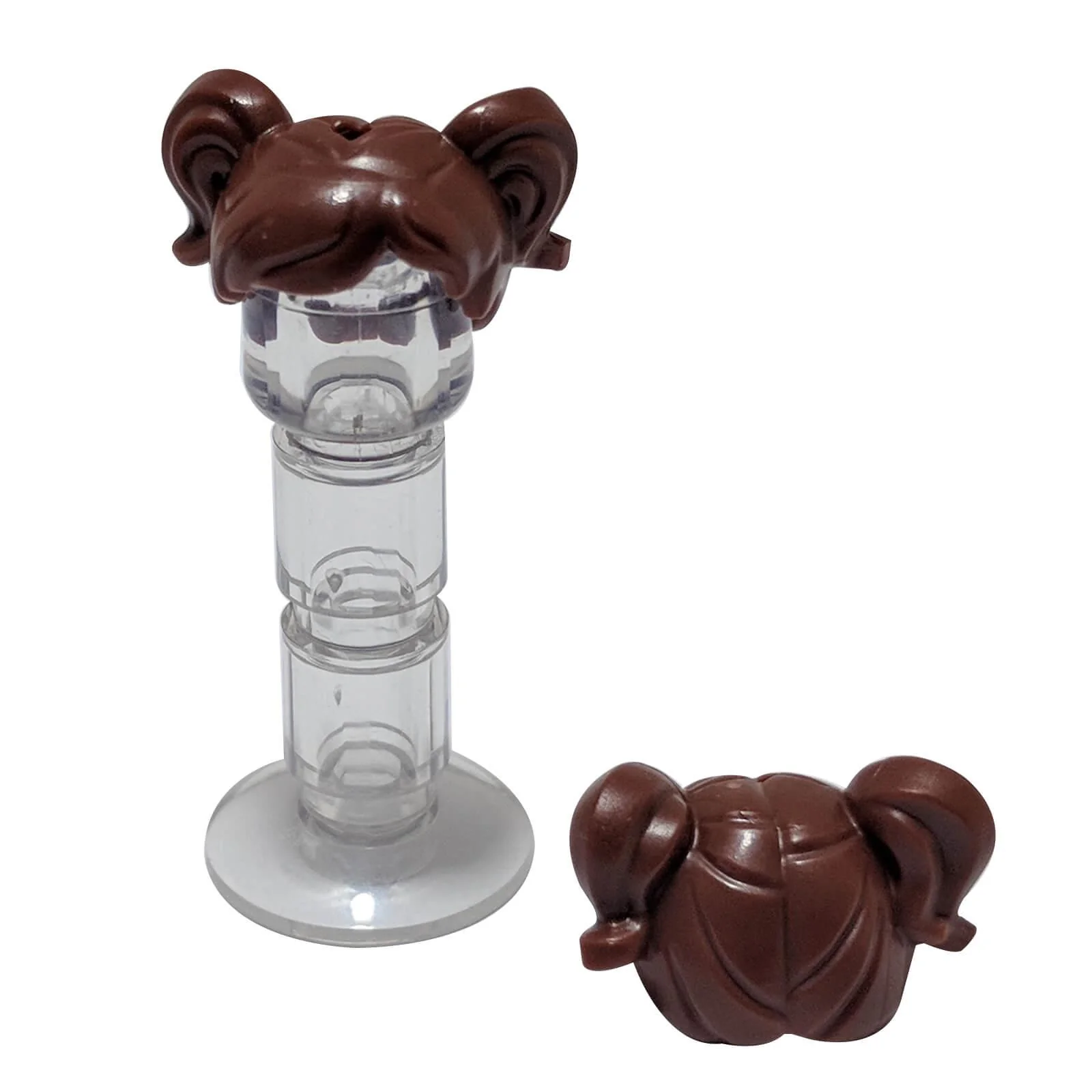 Minifigure, Hair Short, Parted with Two Pigtails, Hole for Pin on Top - Image 7