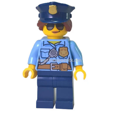 Police - City Officer Female, Bright Light Blue Shirt with Badge and Radio, Dark Blue Legs, Dark Blue Police Hat - Image 4