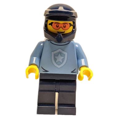 Police - City Officer, Medium Blue Shirt with Badge, Dark Blue Legs, Dark Blue Dirt Bike Helmet, Ora - Image 2