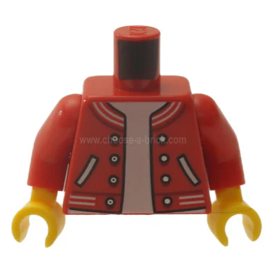 Red Torso Jacket with Striped Trim, Silver Buttons, Pockets over White Undershirt Pattern - Red Arms - Yellow Hands - Image 3