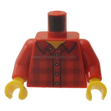 Red Torso Plaid Flannel Shirt with Collar and 5 Buttons Pattern - Red Arms - Yellow Hands - Image 3