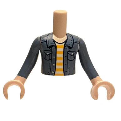 Mini Doll Torso - Sand Blue Denim Jacket with Striped Shirt - Image 3