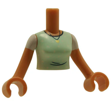 Torso Mini Doll Woman Light Aqua Scrubs Top with White Dots and Silver Pendant Necklace Pattern - Image 3