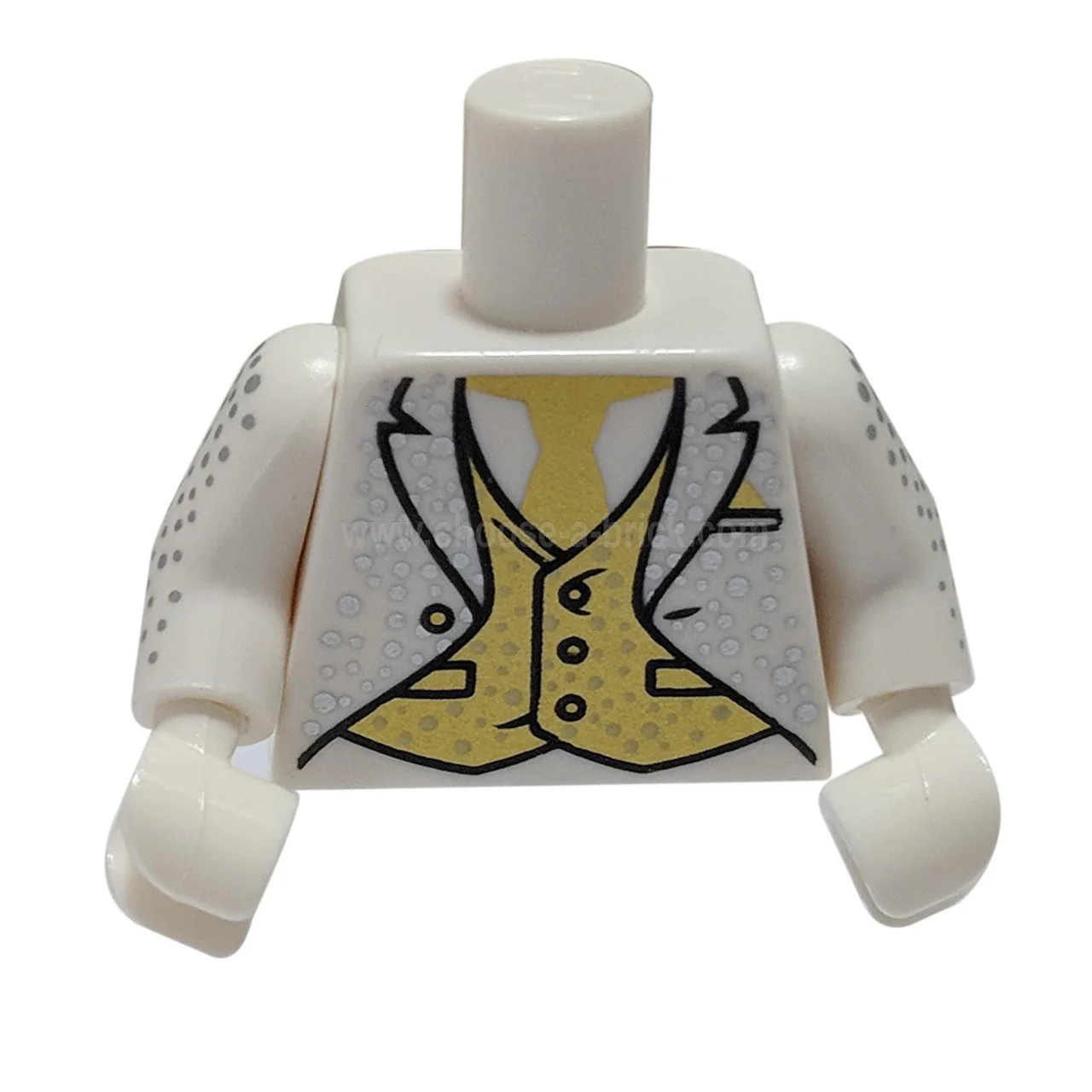 Torso Tuxedo with Gold Tie and Vest, Silver Speckles Pattern / White Arms with Silver Speckles Patt - Image 2