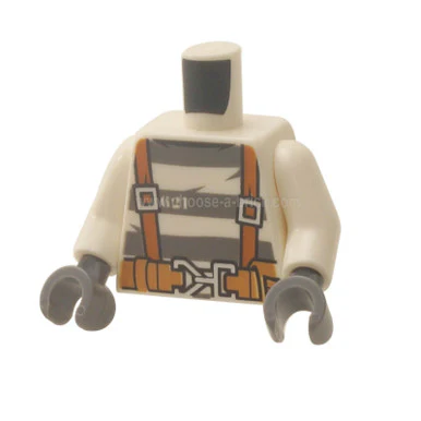 White Torso Town Prisoner Number 621, Gray Stripes, Suspenders and Belt with Pliers and Rope Pattern - White Arms - Dark Bluish Gray Hand - Image 3